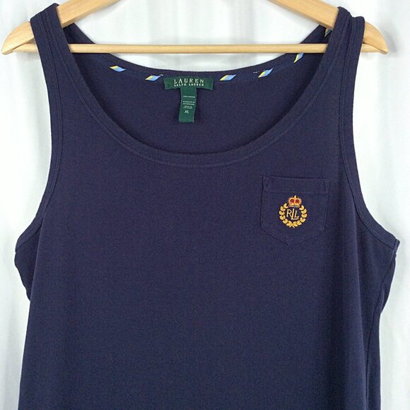 Lauren Ralph Lauren Maxi Dress / Nightgown Women's Size XL Navy Blue Crest Logo - Picture 3 of 6